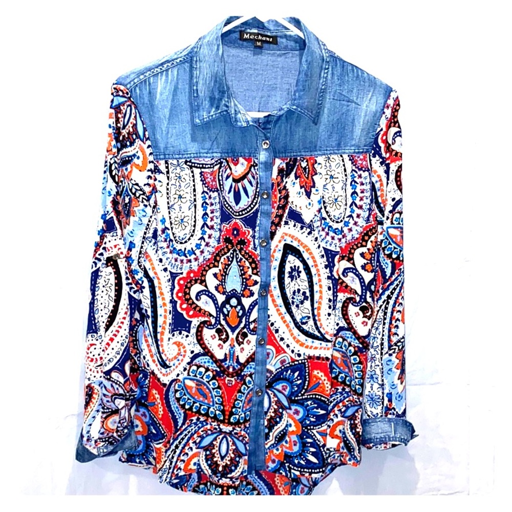 Denim & Paisley Mechant top chambray